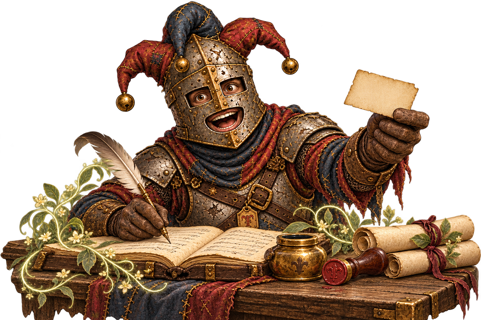Folly writes in the Envoy registry with a quill and offers you a blank name card.